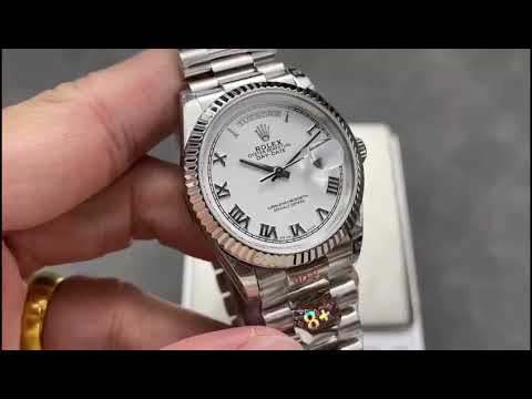 8+ Factory Counterweight Rolex Day-Date 128239-0038 36mm Full White Gold Roman Numerals White Dial