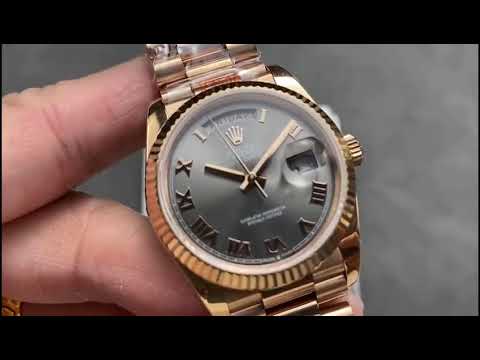 QF Factory Counterweight Rolex Day-Date 36 128235 36mm Full Rose Gold Roman Numerals Grey Dial
