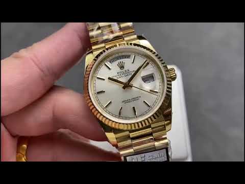 QF Factory Counterweight Rolex Day-Date 128238-0081 36mm Full Yellow Gold Silver Dial