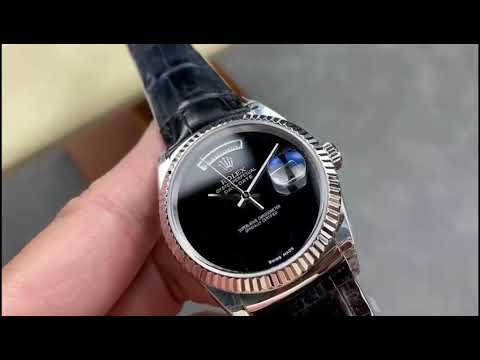 8+ Factory ‘counterweight’ Rolex Day-Date 36mm 18206 White Gold Crocodile Leather Strap Black Dial