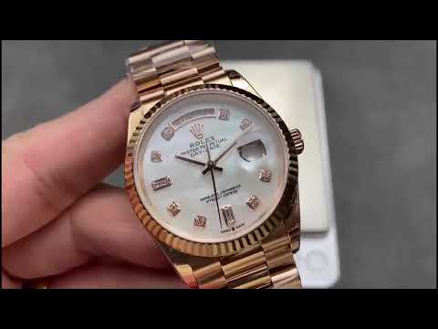 8+ Factory ‘Counterweight’ Rolex Day-Date 128235-0029 36mm Full Rose Gold Diamond Mope&Baguette