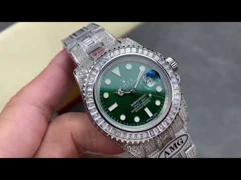 AMG Factory Rolex Submariner Date 116610LV 40mm White Diamond Bezel Full 904L&Diamond Green Dial