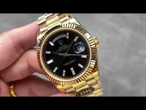 KF Factory Counterweight Rolex Day-Date 228238-0004 40mm Full Yellow Gold Diamond Baguette Black
