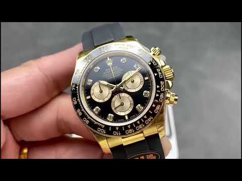 QF Factory 'counterweight' Rolex Daytona 126518LN 40mm Yellow Gold Rubber Strap Diamond Black Dial