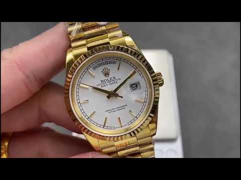 8+ Factory ‘Counterweight’ Rolex Day-Date 128238-0081 36mm Full Yellow Gold White Dial