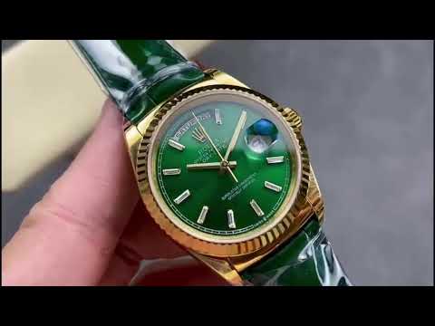 8+ Factory ‘counterweight’ Rolex Day-Date 36mm 128238-0130 Yellow Gold Crocodile Leather Strap