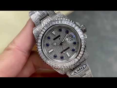 AMG Factory Rolex Submariner Date 116610 40mm White Diamond Bezel Full 904L&Diamond, Blue Word