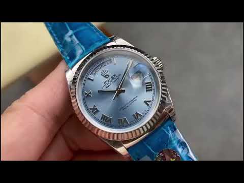 8+ Factory ‘counterweight’ Rolex Day-Date 36mm 128236-0008 White Gold Crocodile Leather Strap