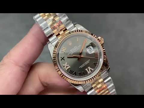 GM Factory Rolex Datejust 126231-0023 36mm Half Rose Gold Diamond&Roman Numerals Grey Dial Jubilee