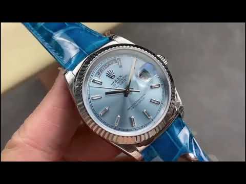 8+ Factory ‘counterweight’ Rolex Day-Date 36mm 128236-0009 White Gold Crocodile Leather Strap