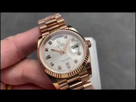 QF Factory Counterweight Rolex Day-Date 36 128235 36mm Full Rose Gold Diamond Mop&Baguette Diamond