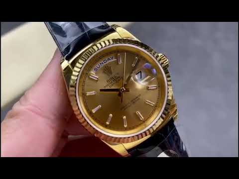 8+ Factory ‘counterweight’ Rolex Day-Date 36mm 128238 Yellow Gold Crocodile Leather Strap