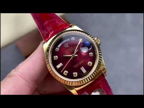 8+ Factory ‘counterweight’ Rolex Day-Date 36mm 128238 Yellow Gold Crocodile Leather Strap Diamond