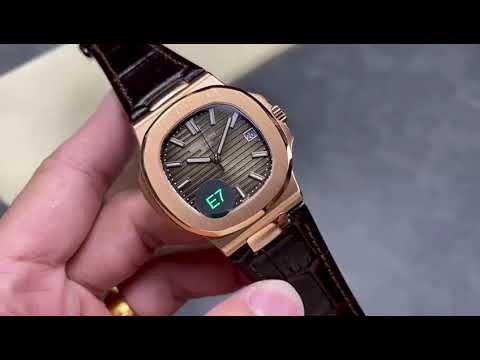 E7 Factory Patek Philippe Nautilus 57111R 001 40mm Leather Strap Rose Gold Brown Dial