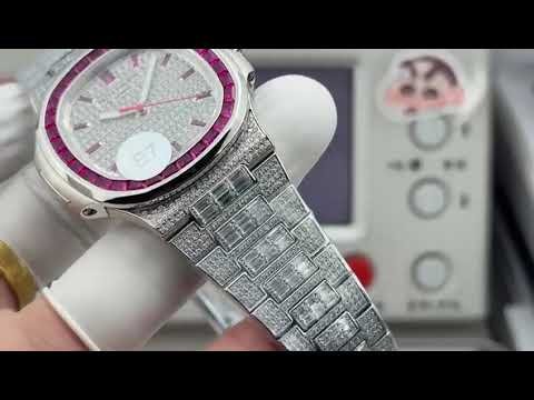 E7 Factory Patek Philippe Emerald Nautilus 5711 40mm Full Platinum Diamond Bezel Diamond Dial