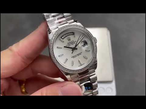 8+ Factory ‘Counterweight’ Rolex Day-Date 128349RBR-0049 36mm Diamond Bezel Full 904L Baguett