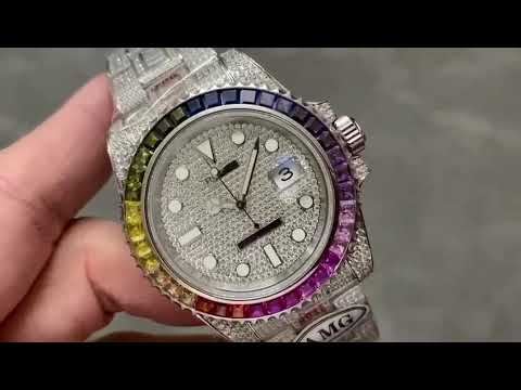 AMG Factory Rolex Submariner Date 116610 40mm Rainbow Diamond Bezel Full 904L&Diamond, Diamond Dial