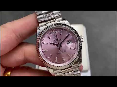 8+ Factory Counterweight Rolex Day-Date 128239-0071 36mm Full 904L Baguette Diamond Pink Dial