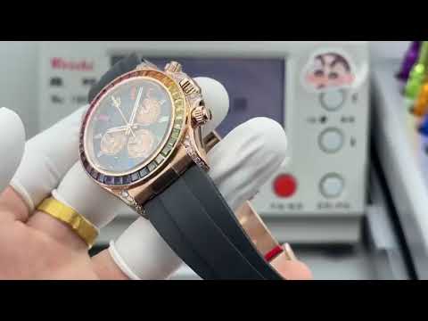 N+ Factory Counterweight Rolex Daytona 116595RBOW 40mm Rose Gold Rainbow Bezel Oysterflex Diamond
