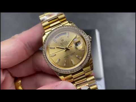 8+ Factory ‘Counterweight’ Rolex Day-Date 128398TBR-0037 36mm Diamond Bezel Full Yellow Gold