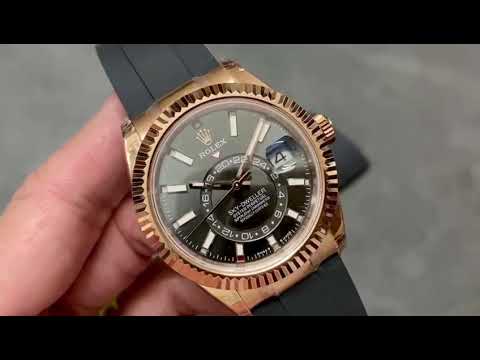 Noob Factory Rolex Sky-Dweller 336235-0004 42mm Rose Gold Rubber Strap Grey Dial