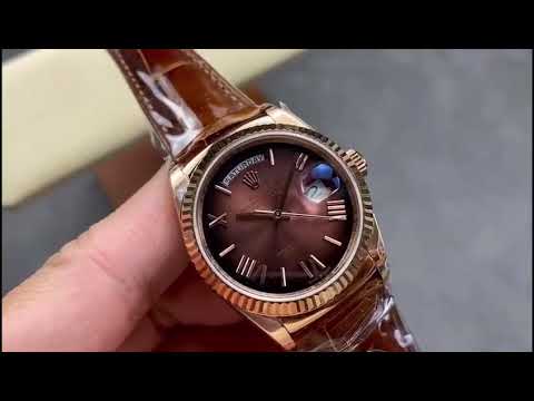 8+ Factory ‘counterweight’ Rolex Day-Date 36mm 128235-0075 Rose Gold Crocodile Leather Strap