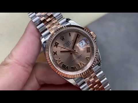 VS Factory Rolex Datejust 126231-0027 36mm Half Rose Gold Roman Number Diamond Gold Dial Jubilee