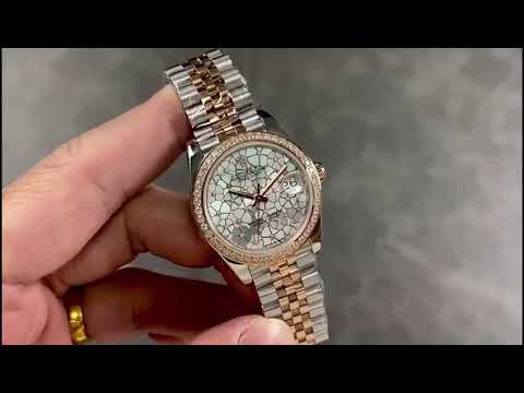 A+ Factory Rolex Datejust 278381RBR-0032 31mm Diamond Bezel Half Rose Gold Silver Floral-Motif,