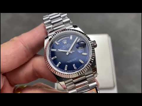 QF Factory Counterweight Rolex Day-Date 36 128239-0069 36mm Full 904L Baguette Diamond Blue Dial