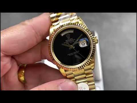 8+ Factory ‘Counterweight’ Rolex Day-Date 18038 36mm Full Yellow Gold Black Dial