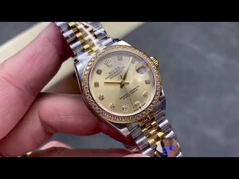 8+ Factory Rolex counterweight Datejust 278383RBR-0026 31mm Diamond Yellow Gold Bezel Half Yellow