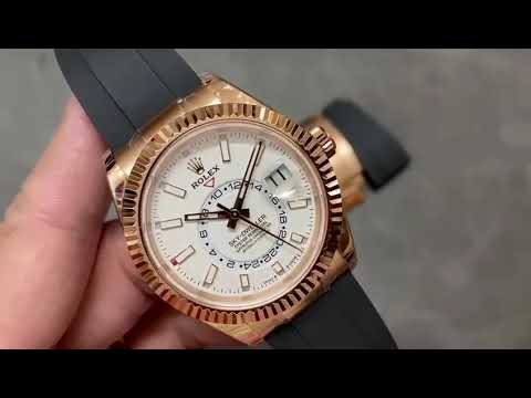 Noob Factory Rolex Sky-Dweller 336235-0003 42mm Rose Gold Rubber Strap White Dial
