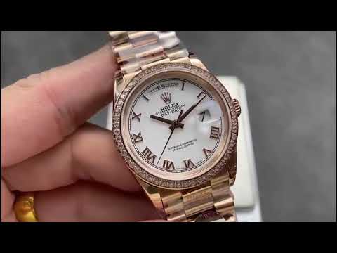 8+ Factory ‘Counterweight’ Rolex Day-Date 128345RBR-0054 36mm Diamond Bezel Full Rose Gold Roman