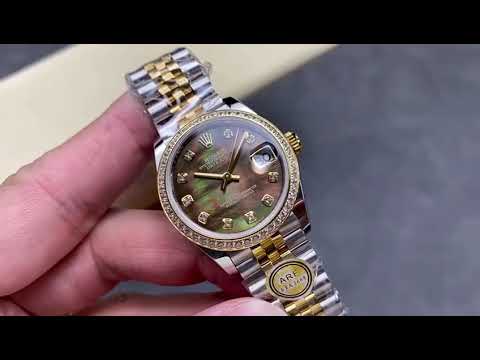 ARF Factory Counterweight Rolex Datejust 278383RBR 0024 31mm Yellow Gold Diamond Bezel Black Mother