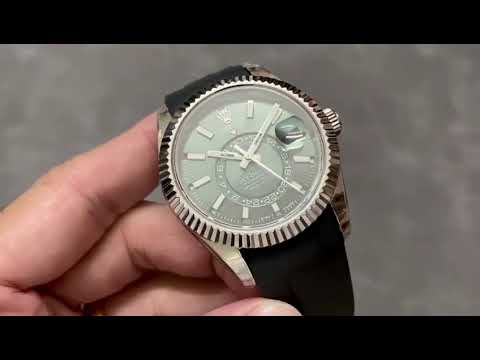 Noob Factory Rolex Sky-Dweller 336239 42mm White Gold Rubber Strap Green Dial
