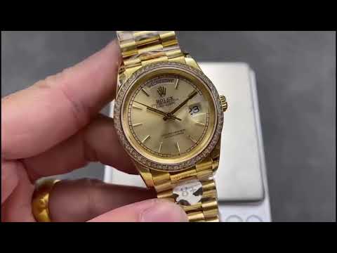 8+ Factory ‘Counterweight’ Rolex Day-Date 128348RBR-0026 36mm Diamond Bezel Full Yellow Gold