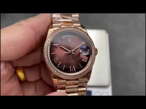 8+ Factory Counterweight Rolex Day-Date 128345RBR-0075 36mm Diamond Bezel Full Rose Gold