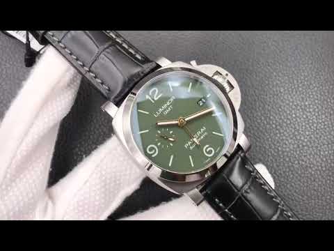 VS Factory Panerai Luminor GMT PAM 01056 44mm Steel Leather strap Green Dial