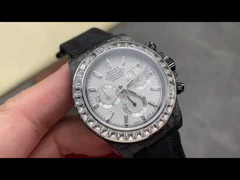 PPM Factory Rolex Daytona Modified 116500 Black Carbon Fiber Calf Skin Strap Diamond Baguette White