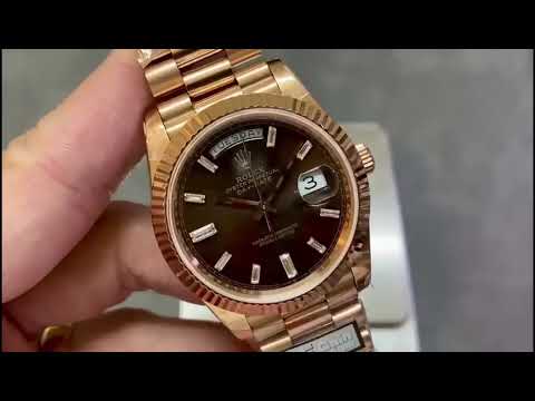QF Factory 'Counterweight' Rolex Day-Date 40 228235-0003 40mm Full Rose Gold Baguette Diamond Brown