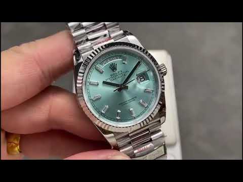 QF Factory Counterweight Rolex Day-Date 36 128236-0009 36mm Full 904L Baguette Diamond Ice Blue Dial