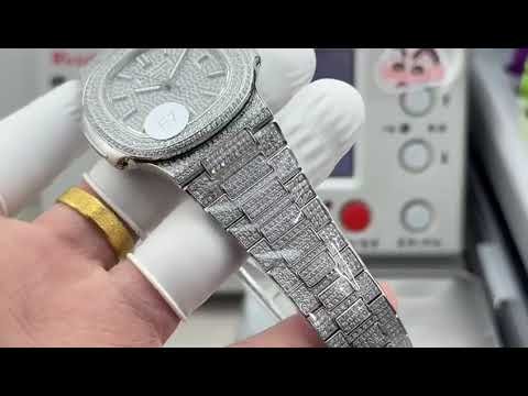 E7 Factory Patek Philippe Nautilus 5711 40mm White Gold Diamond Bezel Diamond Silver Dial