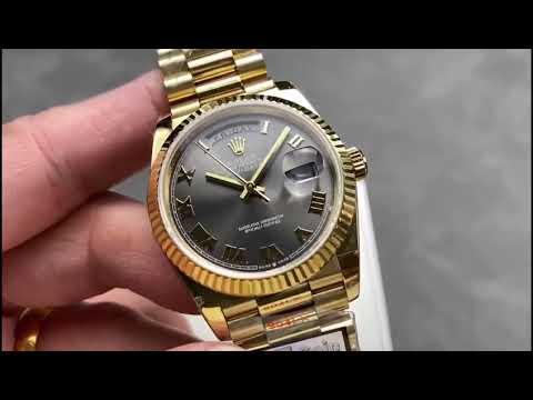 QF Factory Counterweight Rolex Day-Date 36 128235 36mm Full Yellow Gold Roman Numerals Grey Dial