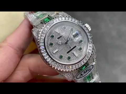 AMG Factory Rolex Submariner Date 116610 40mm White Diamond Bezel Full 904L&Green Diamond, Green