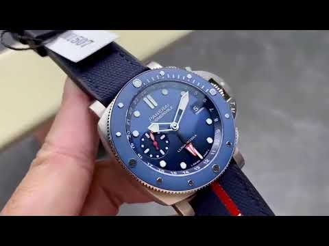 VS Factory Panerai Submersible GMT Luna Rossa Pam1507 42mm Titanium Blue Rubber And Textile Straps