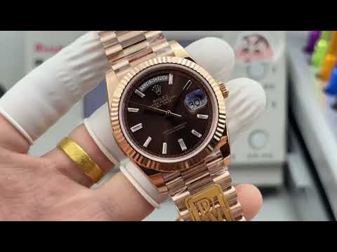 PPM Factory Counterweight Rolex Day-Date 228235-0003 40mm Full Rose Gold Baguette Diamond Brown Dial