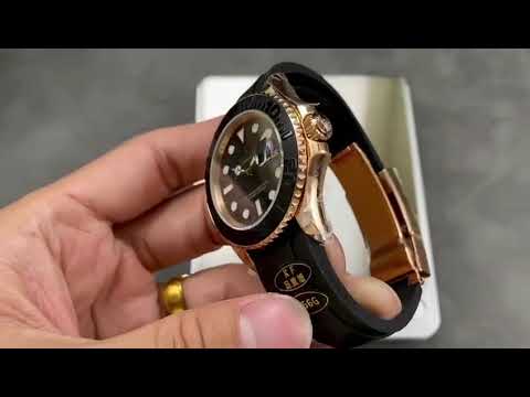 KF Factory Rolex Yacht-Master 40 126655 40mm Rose Gold Rubber Strap Black Dial