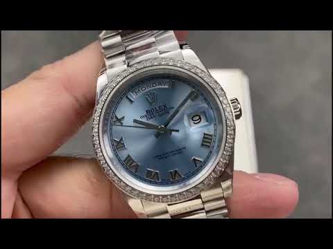 8+ Factory ‘Counterweight’ Rolex Day-Date 128396TBR 36mm Diamond Bezel Full Platinum Roman Numerals