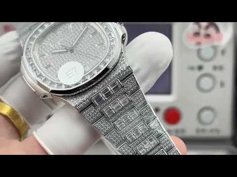 E7 Factory Patek Philippe Nautilus 5711 40mm White Gold Diamond Bezel Baguette Diamond Dial