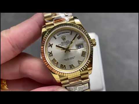 QF Factory Counterweight Rolex Day-Date 36 128238-0076 36mm Full Yellow Gold Roman Numerals